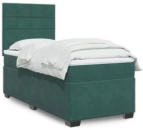 vidaXL Κρεβάτι Boxspring με Στρώμα Σκούρο Πράσινο 80x200 εκ. Βελούδινο