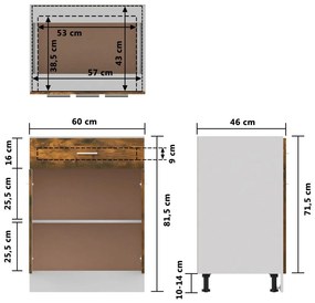 Έπιπλο Με Συρτάρι Καπνιστή Δρυς 60x46x81,5 εκ. Επεξεργ. Ξύλο - Καφέ