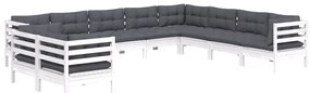 vidaXL Σαλόνι Κήπου Σετ 10 Τεμαχίων Λευκό από Ξύλο Πεύκου με Μαξιλάρια
