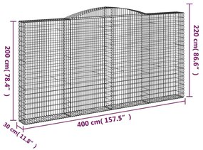 Συρματοκιβώτια Τοξωτά 2 τεμ. 400x30x200/220 εκ. Γαλβαν. Ατσάλι - Ασήμι