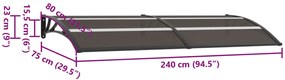 vidaXL Στέγαστρο Πόρτας Μαύρο 240 x 75 εκ. Πολυανθρακικό