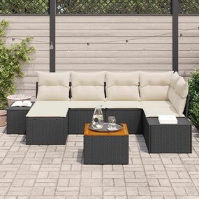 vidaXL Σετ Καναπέ Κήπου με μαξιλάρι 7 pcs Μαύρο Πολυ ράταν