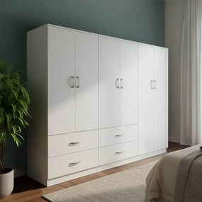 Ντουλάπα εξάφυλλη Athos pakoworld λευκή 200,5x42x180εκ