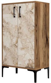 Παπουτσοθήκη Prag 845HCT4111 60x35x111cm Marble Effect White-Walnut Μοριοσανίδα, Μέταλλο