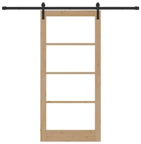 vidaXL Συρόμενη Πόρτα Χειροκίνητος Καφέ 93 x 202 cm Ξύλο και μέταλλο