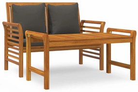vidaXL Σαλόνι Κήπου Σετ 2 Τεμ. από Μασίφ Ξύλο με Σκούρα Γκρι Μαξιλάρια