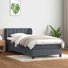 Box Spring Κρεβάτι με στρώμα Σκούρο γκρι 100x220 εκ. Βελούδινο