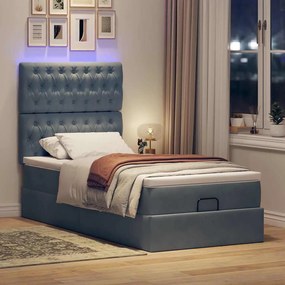 VidaXL Οθωμανικό κρεβάτι με στρώματα & LEDs Σκούρο γκρι Βελούδο