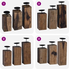 vidaXL Κηροπήγιο 3 pcs Φυσικό Μασίφ ανακυκλωμένο ξύλο