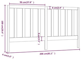 vidaXL Κεφαλάρι Κρεβατιού Μελί 206 x 4 x 100 εκ. από Μασίφ Ξύλο Πεύκου