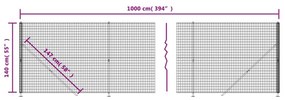 Συρματόπλεγμα Περίφραξης Ανθρακί 1,4 x 10 μ. με Βάσεις Φλάντζα - Ανθρακί