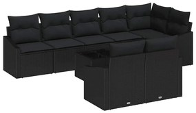 vidaXL Σετ Καναπέ με μαξιλάρι 9 pcs Μαύρο συνθετικό ρατάν