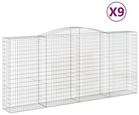 vidaXL Συρματοκιβώτια Τοξωτά 9 τεμ. 400x50x180/200 εκ. Γαλβαν. Ατσάλι