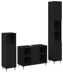 vidaXL Σετ Επίπλων Μπάνιου με πόρτα 3 pcs Μαύρη Οξυά 30 x 30 x 180 cm