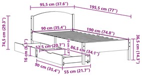 ΣΚΕΛΕΤΟΣ ΚΡΕΒΑΤΙΟΥ ΧΩΡΙΣ ΣΤΡΩΜΑ 90X190 ΕΚ ΜΑΣΙΦ ΞΥΛΟ ΠΕΥΚΟΥ 3301848