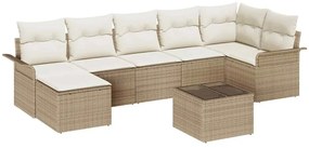 vidaXL Σετ Καναπέ Κήπου με μαξιλάρι 8 pcs Μπεζ Πολυ ράταν