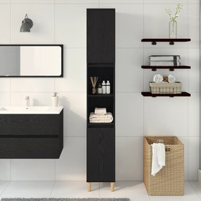 vidaXL Ντουλάπι Μπάνιου Μαύρο Δρυς 30x30x190 εκ Επεξεργασμένο Ξύλο