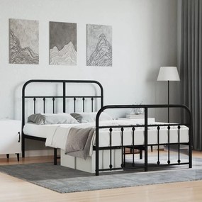 Πλαίσιο Κρεβατιού με Κεφαλάρι&amp;Ποδαρικό Μαύρο 120x190εκ. Μέταλλο