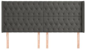 Κεφαλάρι με Πτερύγια Σκούρο Γκρι 183x16x118/128 εκ. Βελούδινο - Γκρι