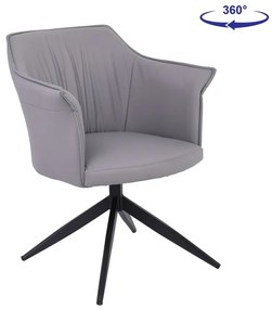 WOODWELL ΕΜ718,2EVELYN Πολυθρόνα Περιστρεφόμενη, Μέταλλο Βαφή Μαύρο, Pu Γκρι 64x63x80cm ΕΜ718,2