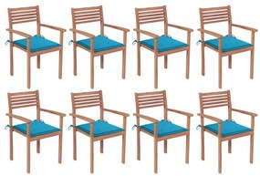3072604 vidaXL Καρέκλες Κήπου Στοιβαζόμενες 8 τεμ. Μασίφ Ξύλο Teak &amp; Μαξιλάρια Μπλε, 1 Τεμάχιο