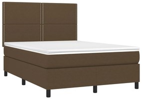 vidaXL Κρεβάτι Boxspring με Στρώμα &amp; LED Σκ.Καφέ 140x200 εκ Υφασμάτινο