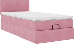 vidaXL Οθωμανικό κρεβάτι με στρώμα &amp; LEDs Ροζ 90x190cm Velvet