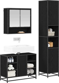 vidaXL Σετ Επίπλων Μπάνιου με ράφι 3 pcs Μαύρη Οξυά Επεξεργασμένο ξύλο
