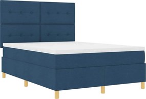 vidaXL LED Κρεβάτι με βάθρο με στρώμα Μπλε 140 x 200 cm ύφασμα