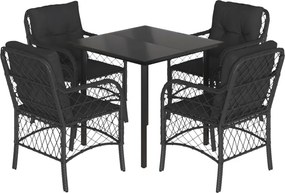 vidaXL Σετ Τραπεζαρίας Κήπου 5 Τεμαχίων Μαύρο Συνθ. Ρατάν με Μαξιλάρια