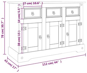 Μπουφές Corona Καφέ 112x44x78 εκ. Μασίφ Ξύλο Μεξικάνικου Πεύκου - Καφέ