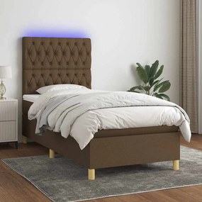 VidaXL Κρεβάτι Boxspring με Στρώμα & LED Σκ.Καφέ 100x200 εκ Υφασμάτινο