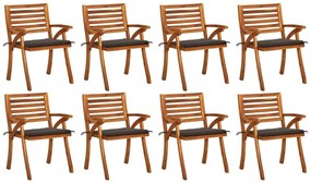 Καρέκλες Κήπου 8 τεμ. από Μασίφ Ξύλο Ακακίας με Μαξιλάρια - Μπεζ-Γκρι