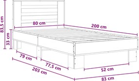 vidaXL Κρεβάτι με Κεφαλάρι Μαύρη Δρυς 80 x 200 cm Επεξεργασμένο Ξύλο