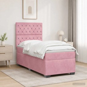 vidaXL Κρεβάτι box spring με στρώμα Ροζ 80 x 200 cm Βελούδο