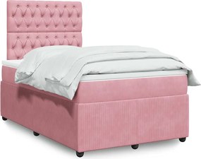 vidaXL Κρεβάτι Boxspring με Στρώμα Ροζ 120x190 εκ. Βελούδινο