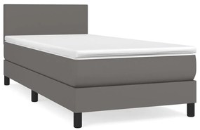 Κρεβάτι Boxspring με Στρώμα Γκρι 90x200 εκ. από Συνθετικό Δέρμα - Γκρι