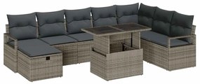 vidaXL Σετ Καναπέ Κήπου με μαξιλάρι 9 pcs Γκρι Πολυ ράταν