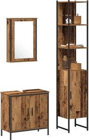 vidaXL Σετ Επίπλων Μπάνιου με ράφι 3 pcs Καφέ Επεξεργασμένο ξύλο