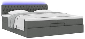 vidaXL Οθωμανικό κρεβάτι με στρώματα&LEDs Σκούρο γκρι 200x200cm ύφασμα