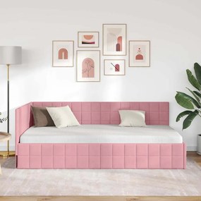 vidaXL Κρεβάτι Γωνίας με κεφαλάρι Ροζ 90 x 200 cm Βελούδο