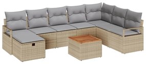 vidaXL Σετ Καναπέ Κήπου με μαξιλάρι 9 pcs Μπεζ Πολυ ράταν