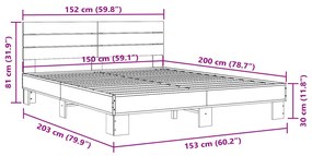 Πλαίσιο Κρεβατιού Sonoma Δρυς 150x200 εκ. Επεξ. Ξύλο &amp; Μέταλλο - Καφέ