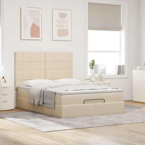 vidaXL Οθωμανικό κρεβάτι με στρώμα &amp; LEDs Cream 140x200 cm Ύφασμα