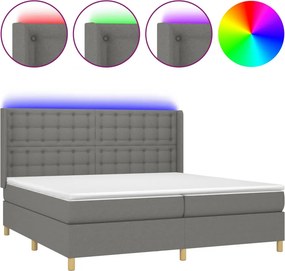 vidaXL Κρεβάτι Boxspring με Στρώμα &amp; LED Σκ.Γκρι 200x200εκ. Υφασμάτινο