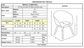 Πολυθρόνα Optim PP Μαύρο  54x51x79cm (Σετ 4 ΤΕΜ)