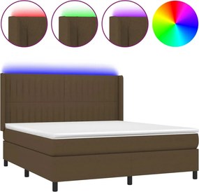 vidaXL Κρεβάτι Boxspring με Στρώμα &amp; LED Σκ.Καφέ 180x200εκ. Υφασμάτινο