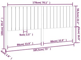 vidaXL Κεφαλάρι Κρεβατιού 185,5 x 4 x 100 εκ. από Μασίφ Ξύλο Πεύκου