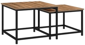 HOMCOM Σετ τραπεζιών 2 βοηθητικών τραπεζιών, βιομηχανικό στυλ, μαύρο ατσάλινο πλαίσιο, επιφάνεια σε όψη ξύλου
