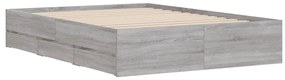 vidaXL Πλαίσιο Κρεβατιού με συρτάρια Γκρι sonoma 135x190εκ. Επεξ. Ξύλο